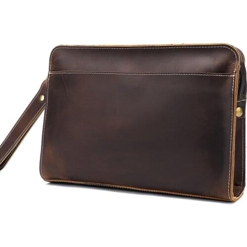 Mens Genuine Leather Clutch Bag Business Luxury Vintage Cowhide Handbag Man Wallets Hand Bags with Zipper Mens New Fashion 2020