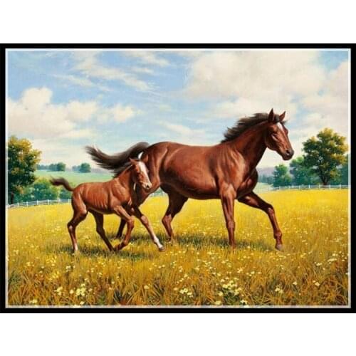 Golden Panno,Needlework,DIY DMC Cross stitch,Sets For Embroidery kit 14ct unprinted cotton thread rambling horse Cross-Stitching