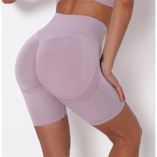Slim Fit High Waist Yoga Sport Shorts Hip Push Up Women Plain Soft Nylon Fitness Running Shorts Tummy Control Workout Gym Shorts
