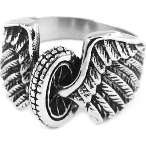 Wholesale Eagle Wings Motorcycles Tire Biker Ring Stainless Steel Jewelry New Design Fashion Motor Biker Men Ring SWR0313
