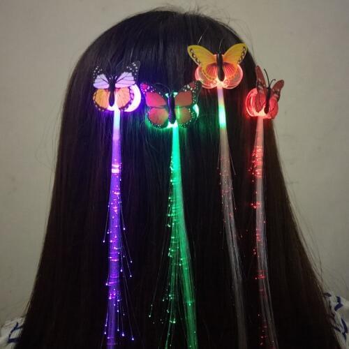 Wholesale LED Glow Hair Braid Costume Party Butterfly Luminous Fiber Braid Role Play Optical Hair Braid
