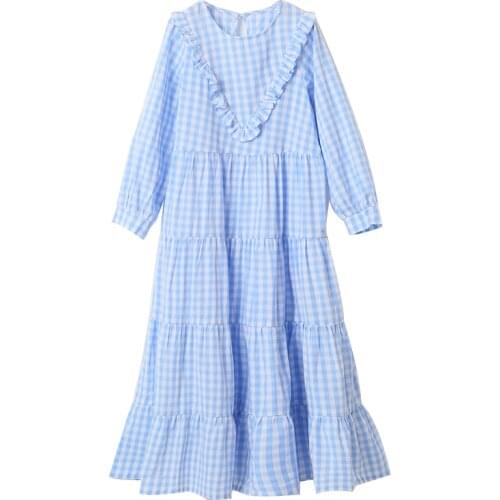 Long Sleeve Girls Elegant Blue Dress 8 10 12 years Summer Autumn Maxi Dresses Cotton Loose Muslim Girls Teen Clothes