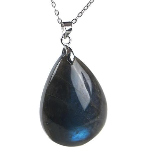 Genuine Natural Labradorite Strong Blue Light Gems Waterdrop Shape Stone Charm Women Crystal Pendant 33x24x8mm