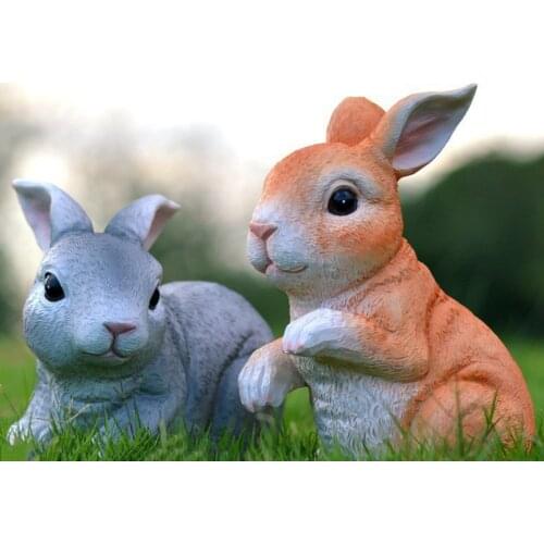 Bunny Rabbits Garden Animal Statues Outdoor Decor Ornament for Home, Garden, Table for Patio Yard Lawn Polyresin 7.4 inch