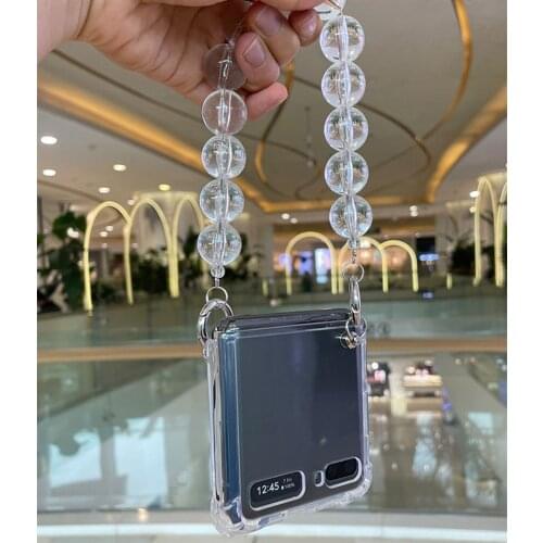 DIY Transparent Large Beads Crystal Bracelet Hand Chain Case Cover For Samsung Galaxy Z Flip 3 Portable Shockproof Handbag Case