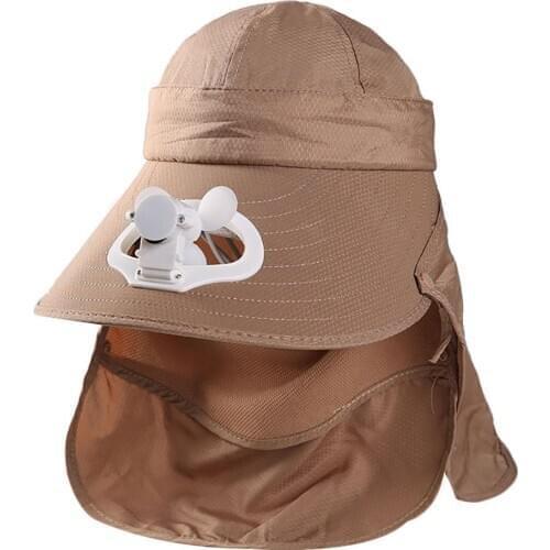 Unisex Adult Caps Fan cooler Summer Detachable Outdoor Anti-Sun Cap Neck Face Flap Wide Brim Hat with Fan cooling