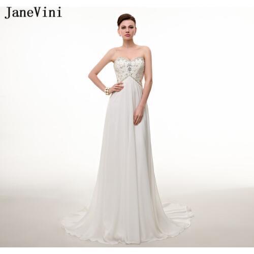 JaneVini 2018 Chiffon Long Bridesmaid Dresses for Wedding Sweetheart A-Line Pleats Beaded Crystal Wedding Party Dress Plus Size