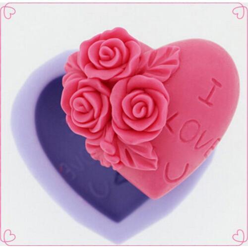 3D Silicone Soap Mold Heart Love Rose Flower Chocolate Mould Candle Polymer Clay Molds Crafts DIY Forms For Cheap Soap Base Tool