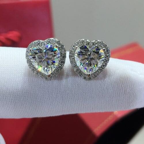 Silver Excellent Cut Diamond Test Passed Total 1 Carat D Color Good Clarity Heart Moissanite Stud Earrings Silver 925 Jewelry