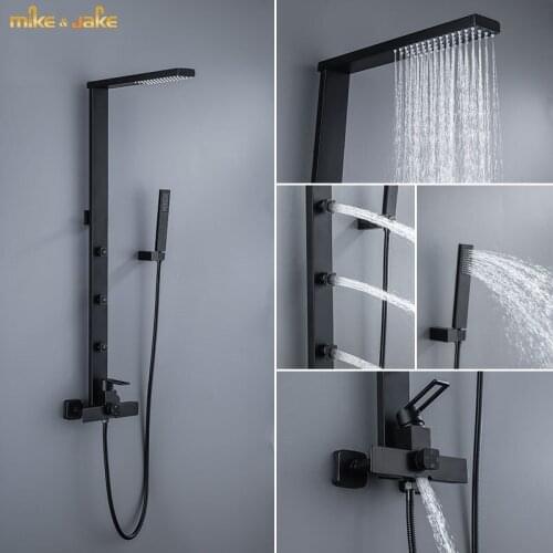 Four functions rainfall black shower set with side message spray shower mixer black bath mixer shower tap