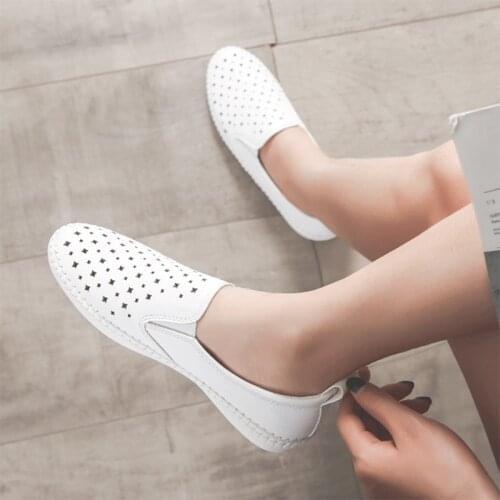 35-42 Over size hollow-out shallow casual small white shoes women slip on sewing surrounded loafers breath round toe flats shoes