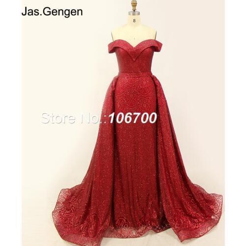 Two Piece Detachable Train Mermaid Evening Dresses Sweetheart Neck Lace Up Back Glitter Fabric Prom Gowns 2018 1139