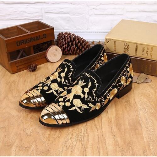 Choudory vintage sapato masculino gold dress italian shoes men wedding shoes leather classic prom shoes velvet loafers