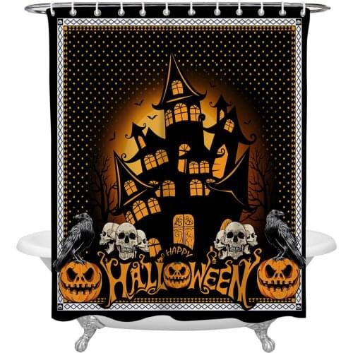 Halloween Castle Pumpkin Skull Shower Curtain Waterproof Polyester Fabric Bathroom Curtain Home Bath Curtain with Hook