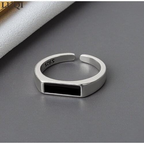 Womens Fashion S925 Silver Epoxy Flat Square Temperament Personality Open Rings NJ600