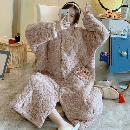 Women Hooded Pajamas Cartoon Warm Bathrobes Sleepwear Thickened Robe