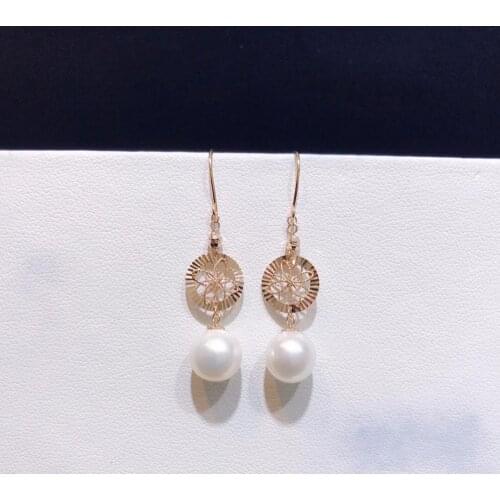 MADALENA SARARA 8-9mm Freshwater Pearl Women Earrings 18K Gold Vintage Classical Style Natural White Pearl Earrings