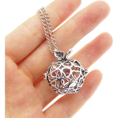 Vintage Apple Aromatherapy Essential Oil Diffuser Locket Pendant Necklace 31*28mm Long chain 80cm Women Locakets Jewelry