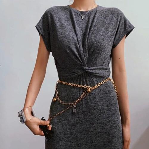 Women Knot Waist Relaxed Midi T-shirt Dress S948