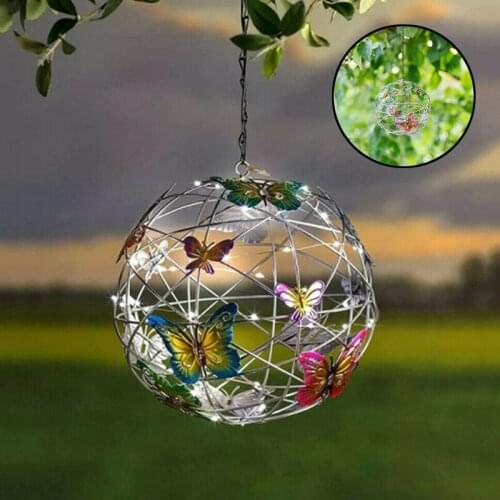 1PC Solar Light Hanging Solar Light Mesh Orb With Colorful Butterflies Outdoor Decorative Garden Pendant Solar Light New Arrival
