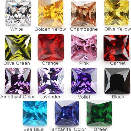 1PCS Per Colors Total 15pcs Size 4x4mm ~ 10x10mm Square Shape Loose Cubic Zirconia Stone CZ