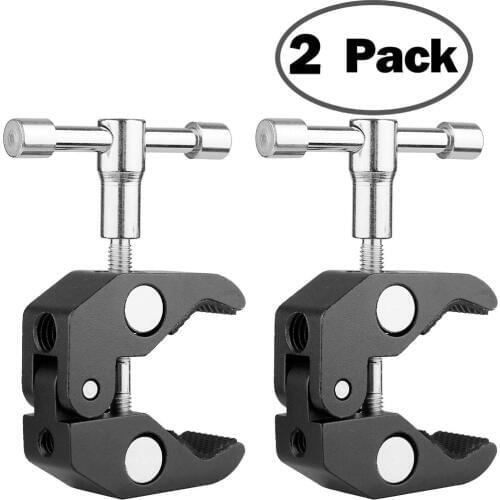 2Pack ChromLives Super Clamp Crab Clamp Photography w/ 1/4" 3/8" Thread Rod Clamp Pliers Clip DSLR Rig Cameras, 15mm Rods, Light