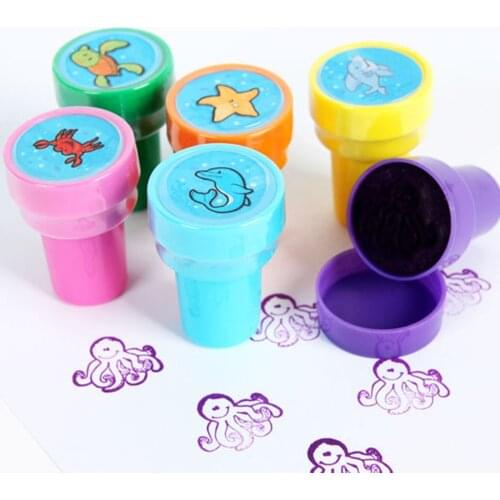 6Pcs Lovely Sea Animal Assorted Plastic Cartoon Stamps Stampers Self-ink Toy Party Favors Supply Art Craft Birthday Gifts