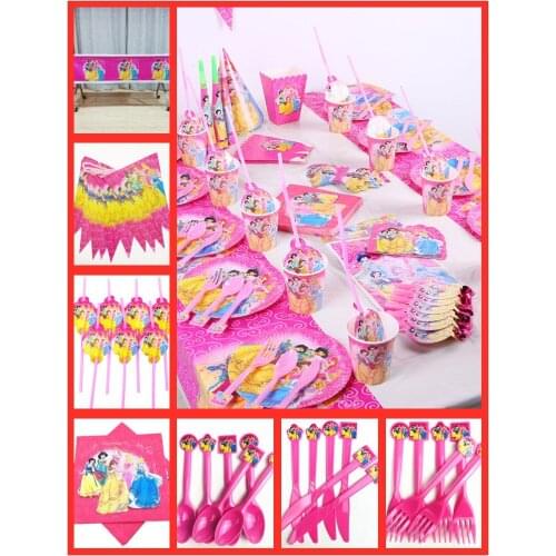82pcs Princess Kids Party Supplies Tableware Plate Cup Flag Tablecloth Straw Napkin Birthday Party Decoration