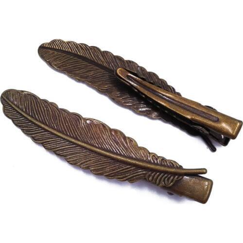 Antique Bronze 100piece 35mm Hair Clips 12x52mm Feather Hairgrips accessories Duckbill Clip Jewelry Findings Wholesale HCF06