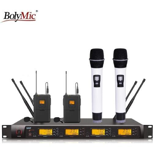 Bolymic Professional UHF Four Channels Wireless Microphone lapel lavalier System
