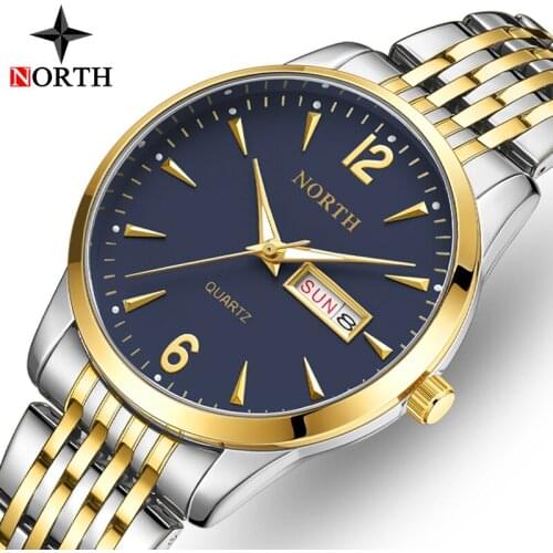 NORTH Men Watches Top Luxury Brand Stainless Steel Waterproof Sport Quartz Watch Men Fashion Casual Date Clock Relogio Masculino