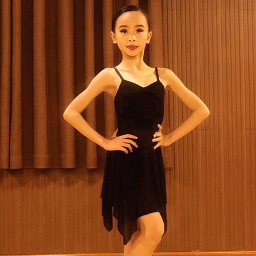 Kids Latin Dance Dress For Girls Sling Black Dress Summer Latin Practice Clothes Samba Rumba Dance Costume Training Wear BL5617