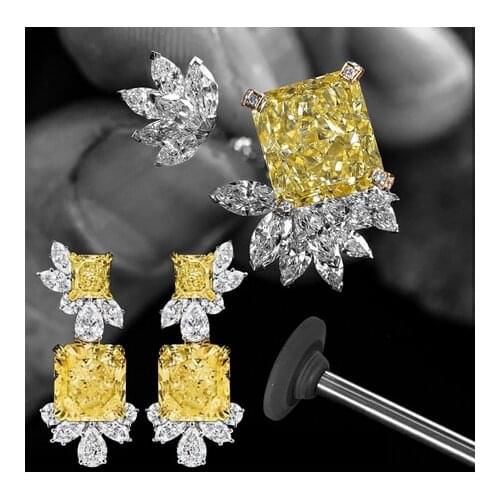 JankellyFamous Design 2PC Jewelry Set For Women Wedding EARRING Ring Set Yellow Cubic Zircon Crystal aretes de mujer modernos 20