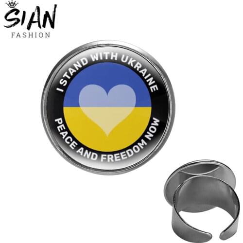 SIAN Classic Tryzub Ukraine Ring Glass Cabochon Ring Resizable Jewelry Handmade Round Rings Vintage Jewelry Accessories Hot