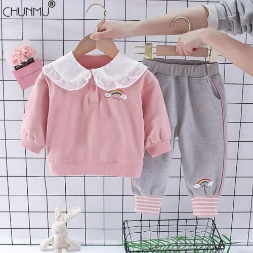 Toddler Girls Spring Clothes Set Kids Fashion Tracksuit Long-sleeved Trousers Suit Printed T-shirt+Pants Casual Baby Outfit