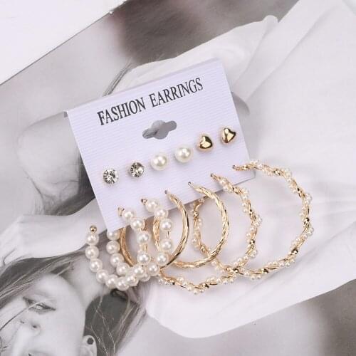 BLIJERY Vintage Pearl Hoop Earrings For Women Gold Color Earrings Set Twisted Metal Earrings 2021 Trend Jewelry Gift