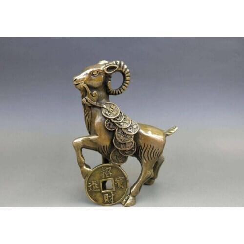 COPPER BRASS CHINESE CRAFTS DECORATION CHINESE BRASS COPPER FENG SHUI WEALTH YUAN BAO MONEY GOAT SHEEP LAMB STATUE