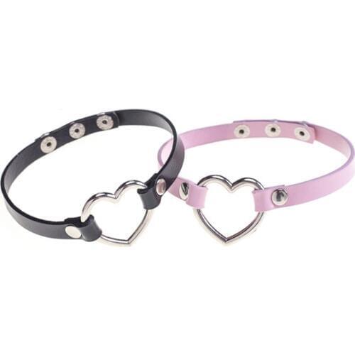 Fashions Punk Rock Gothic Ring Choker Necklace Harajuku Cute Heart Leather Chokers Women Collar Bondage Handmade Cosplay Collar