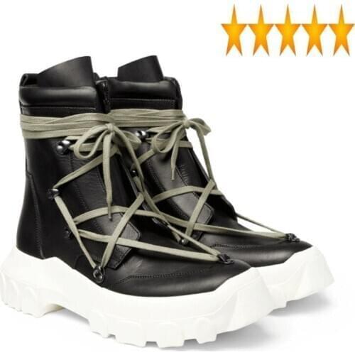 Ankle 2021 Men High-TOP Genuine Leather Sneaker Luxury Trainers Boots Platform Casual Lace-up Zip Flat Black Shoes