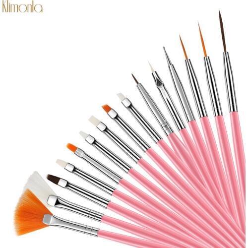 15pcs Pink Nail Art Brush Liner Dotting Pen Plastic Nail Polishing Painting Carving Brushes Kit UV Gel Manicure Tools Set