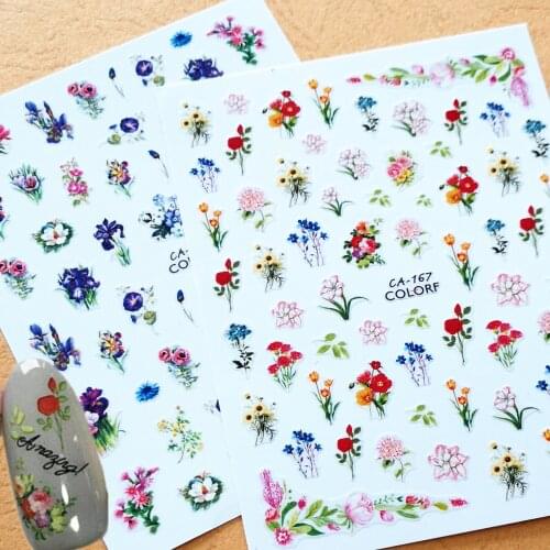 Newest CA 167 216 minxed flower 3d nail sticker template back glue nail decals DIY decorations wraps