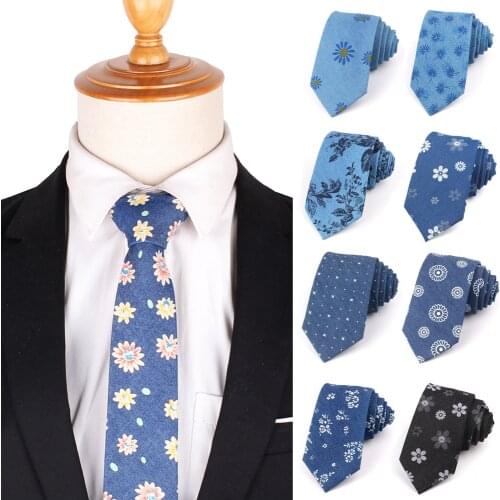 New Denim Neck Ties For Men Fashion Jeans Print Tie 7cm Casual Slim Neck Tie Skinny Necktie For Wedding Party Cotton Mens Ties
