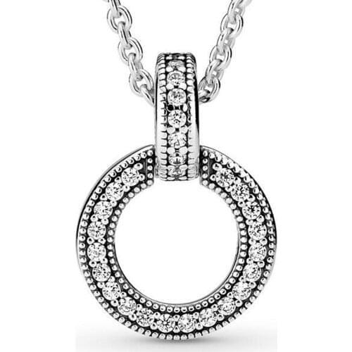 Original Double Circle Pendant With Crystal Necklace For 925 Sterling Silver Bead Charm Bracelet Bangle Europe DIY Jewelry