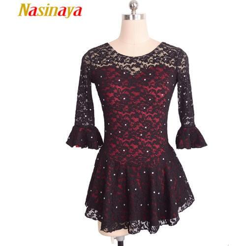 Nasinaya Figure Skating Dress Customized Competition Ice Skating Skirt for Girl Women Kids Gymnastics Performance Pagoda Sleeve