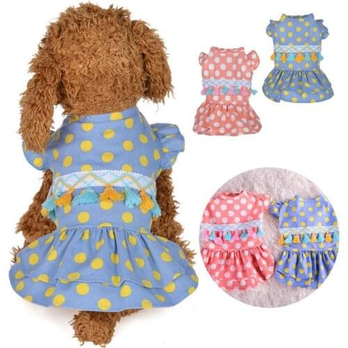 Puppy Teddy Bichon Dress Polka Dot Printing Breathable Apparel Tassel Decor Pet Skirt Pet clothes spring summer