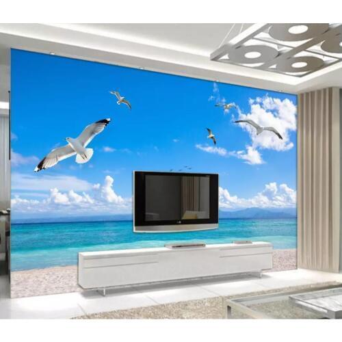 Custom photo wallpaper for walls 3 d Modern sea landscape blue sky white clouds seagull background wall decorative painting