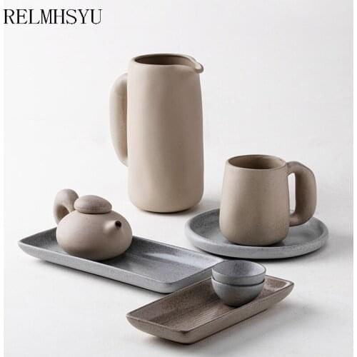 RELMHSYUEuropean Style Ceramic Retro Simple Rice Soup Noodle Salad Bowl Shallow Dinner Plate Dish Tableware Set