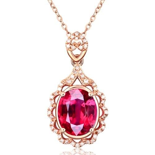 LUXURY ROSE GOLD COLOR ZIRCON DIAMOND PENDANT NECKLACES FOR WOMEN CHOKER CHAIN JEWELRY BIJOUX FEMME RUBY RED GEMSTONES CRYSTAL
