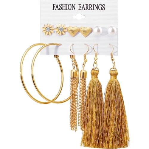 New ear accessories creative love big circle tassel Earring Set 6 pairs