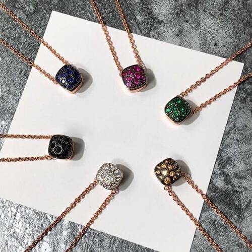 SLJELY Luxury Brand Jewelry Honeycomb Design Multicolor Cubic Zircon Square Pendant Necklace Women Girls Zirconia Stones Choker